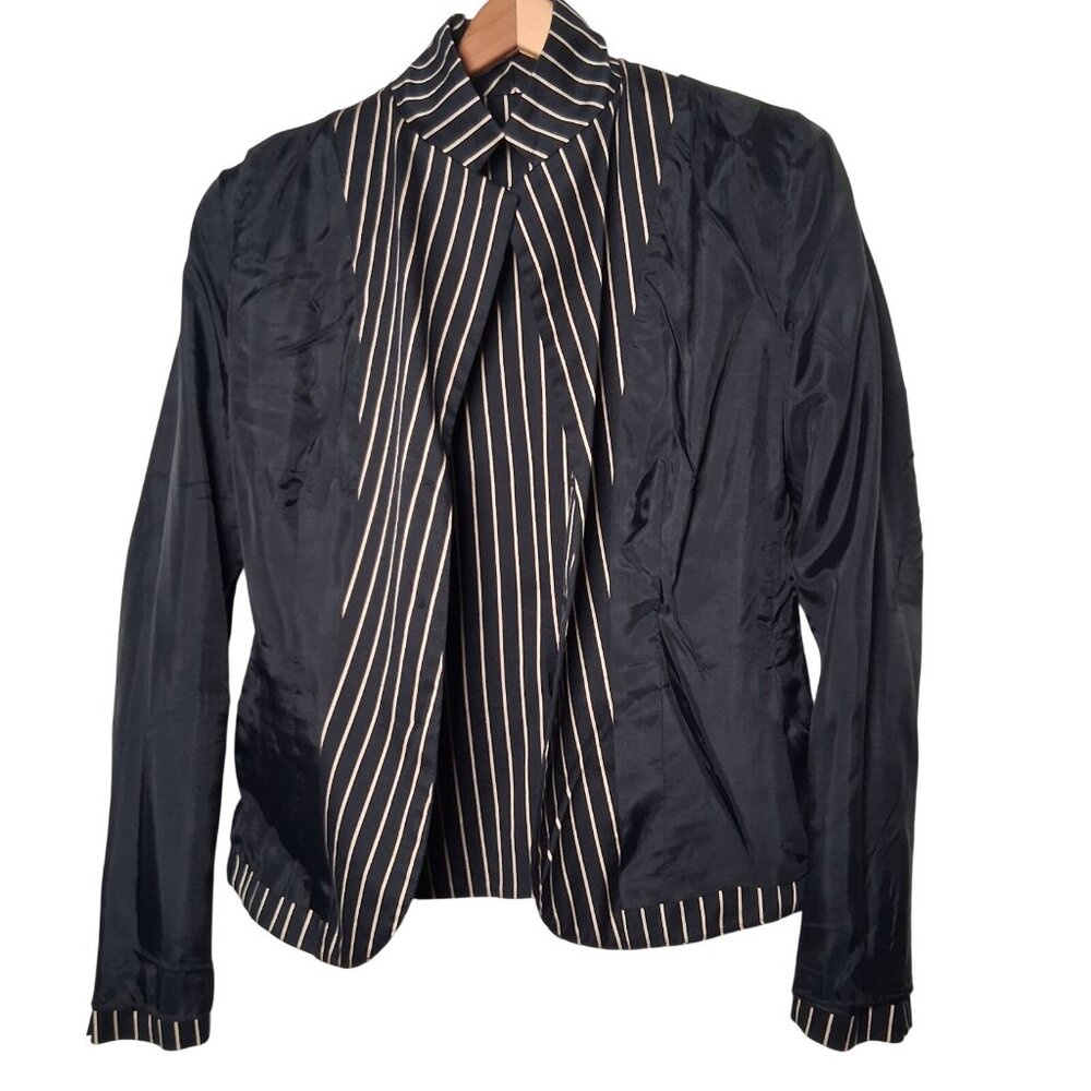 Lauren Ralph Lauren Blazer Women 4 Black Tan Striped Classic Preppy Cotton Silk - Picture 5 of 16